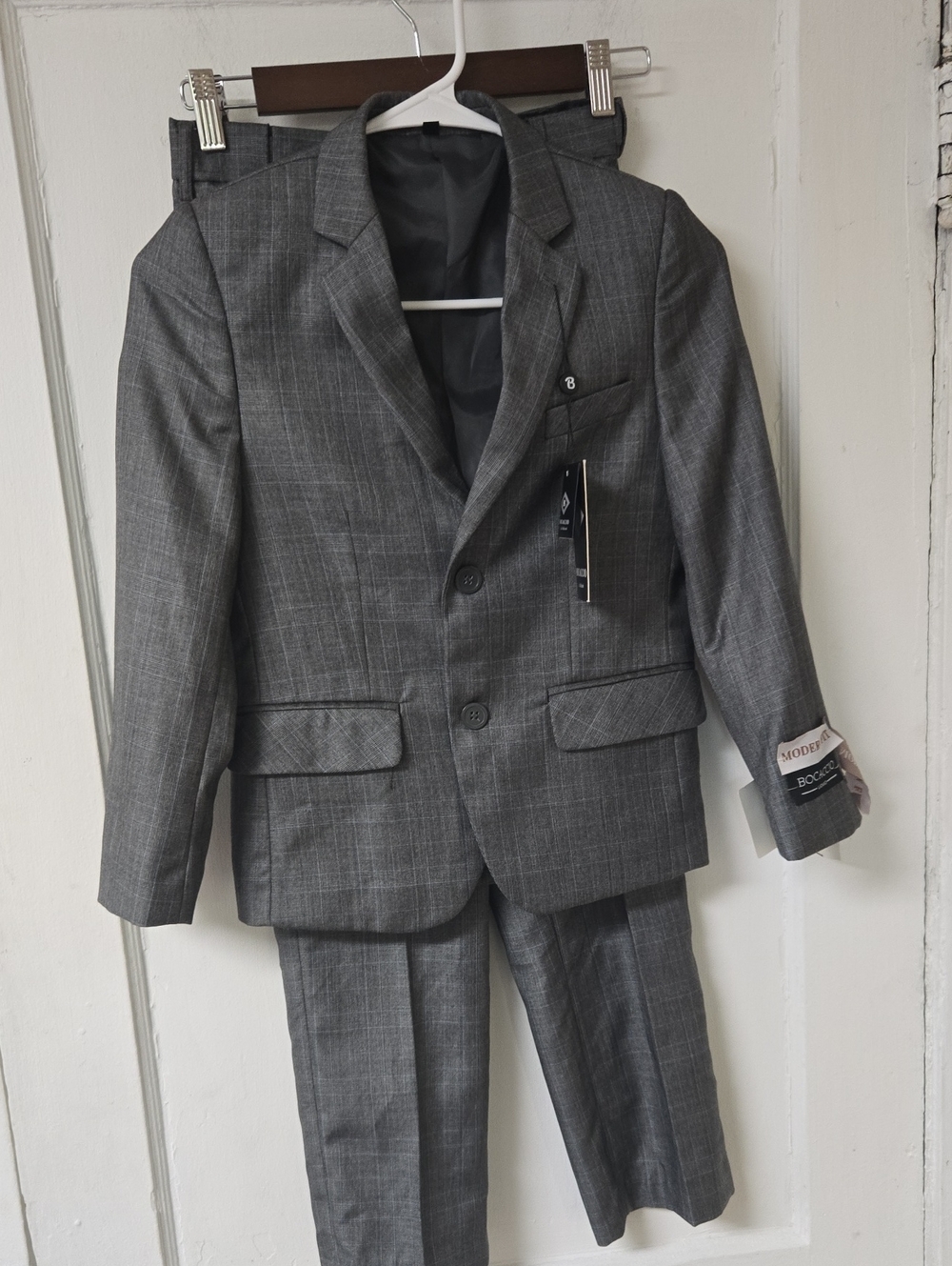 Nwt Boys' Bocaccio Uomo Gray Plaid Suit Jacket & Pants Set 8